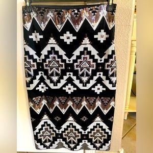 Express Aztec Gunmetal Sequin Skirt